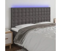 Galvūgalis su LED, pilkas, 160x5x118/128cm, dirbtinė oda