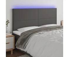 Galvūgalis su LED, pilkas, 180x5x118/128cm, dirbtinė oda