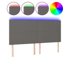 Galvūgalis su LED, pilkas, 180x5x118/128cm, dirbtinė oda