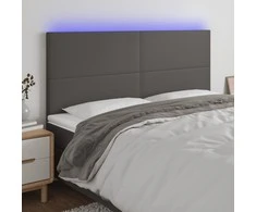 Galvūgalis su LED, pilkas, 200x5x118/128cm, dirbtinė oda
