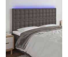 Galvūgalis su LED, pilkas, 200x5x118/128cm, dirbtinė oda