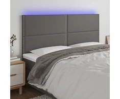 Galvūgalis su LED, pilkas, 200x5x118/128cm, dirbtinė oda