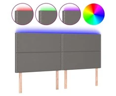 Galvūgalis su LED, pilkas, 200x5x118/128cm, dirbtinė oda