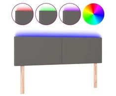 Galvūgalis su LED, pilkos spalvos, 144x5x78/88cm, dirbtinė oda