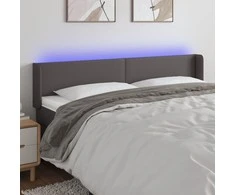 Galvūgalis su LED, pilkos spalvos, 163x16x78/88cm, dirbtinė oda