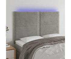 Galvūgalis su LED, šviesiai pilkas, 144x5x118/128cm, aksomas
