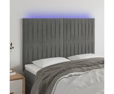 Galvūgalis su LED, šviesiai pilkas, 144x5x118/128cm, aksomas