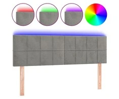 Galvūgalis su LED, šviesiai pilkas, 144x5x78/88cm, aksomas