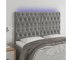 Galvūgalis su LED, šviesiai pilkas, 144x7x118/128cm, aksomas