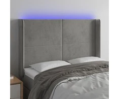 Galvūgalis su LED, šviesiai pilkas, 147x16x118/128cm, aksomas
