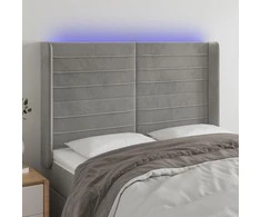 Galvūgalis su LED, šviesiai pilkas, 147x16x118/128cm, aksomas