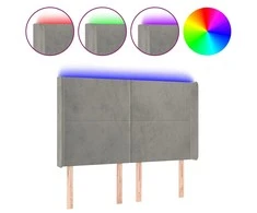 Galvūgalis su LED, šviesiai pilkas, 147x16x118/128cm, aksomas