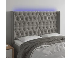 Galvūgalis su LED, šviesiai pilkas, 147x16x118/128cm, aksomas