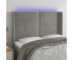 Galvūgalis su LED, šviesiai pilkas, 147x16x118/128cm, aksomas