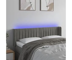 Galvūgalis su LED, šviesiai pilkas, 147x16x78/88cm, aksomas