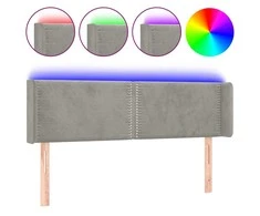 Galvūgalis su LED, šviesiai pilkas, 147x16x78/88cm, aksomas