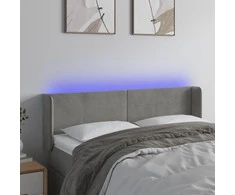 Galvūgalis su LED, šviesiai pilkas, 147x16x78/88cm, aksomas