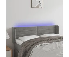 Galvūgalis su LED, šviesiai pilkas, 147x16x78/88cm, aksomas