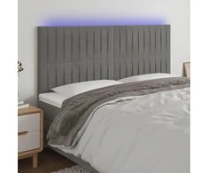 Galvūgalis su LED, šviesiai pilkas, 160x5x118/128cm, aksomas