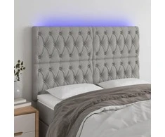 Galvūgalis su LED, šviesiai pilkas, 160x7x118/128cm, audinys