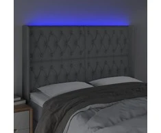 Galvūgalis su LED, šviesiai pilkas, 163x16x118/128cm, audinys