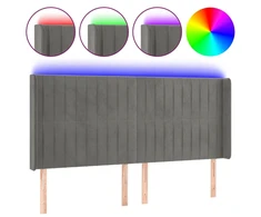 Galvūgalis su LED, šviesiai pilkas, 163x16x118/128cm, aksomas
