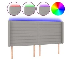 Galvūgalis su LED, šviesiai pilkas, 163x16x118/128cm, audinys