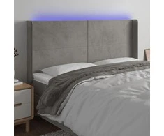 Galvūgalis su LED, šviesiai pilkas, 163x16x118/128cm, aksomas