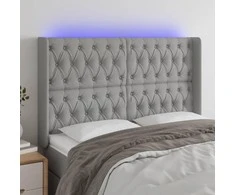 Galvūgalis su LED, šviesiai pilkas, 163x16x118/128cm, audinys