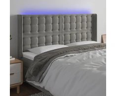 Galvūgalis su LED, šviesiai pilkas, 163x16x118/128cm, aksomas