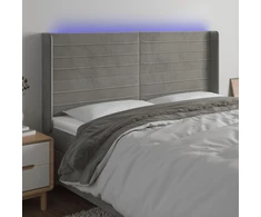 Galvūgalis su LED, šviesiai pilkas, 163x16x118/128cm, aksomas