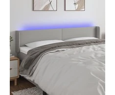 Galvūgalis su LED, šviesiai pilkas, 163x16x78/88cm, audinys