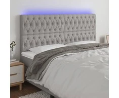Galvūgalis su LED, šviesiai pilkas, 180x7x118/128cm, audinys