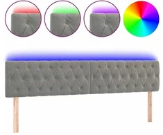 Galvūgalis su LED, šviesiai pilkas, 180x7x78/88cm, aksomas