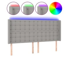 Galvūgalis su LED, šviesiai pilkas, 183x16x118/128/128cm
