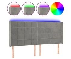 Galvūgalis su LED, šviesiai pilkas, 183x16x118/128cm, aksomas