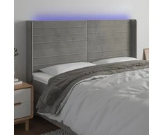 Galvūgalis su LED, šviesiai pilkas, 183x16x118/128cm, aksomas
