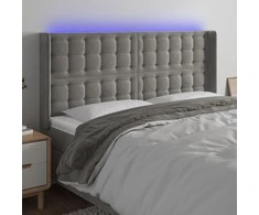 Galvūgalis su LED, šviesiai pilkas, 183x16x118/128cm, aksomas