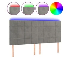 Galvūgalis su LED, šviesiai pilkas, 200x5x118/128cm, aksomas