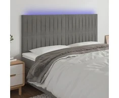 Galvūgalis su LED, šviesiai pilkas, 200x5x118/128cm, aksomas