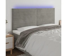 Galvūgalis su LED, šviesiai pilkas, 200x5x118/128cm, aksomas