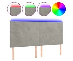 Galvūgalis su LED, šviesiai pilkas, 200x5x118/128cm, aksomas