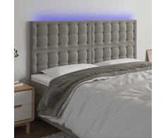 Galvūgalis su LED, šviesiai pilkas, 200x5x118/128cm, aksomas