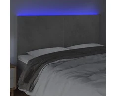 Galvūgalis su LED, šviesiai pilkas, 200x5x118/128cm, aksomas