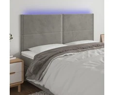Galvūgalis su LED, šviesiai pilkas, 200x5x118/128cm, aksomas