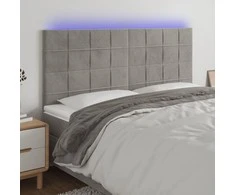 Galvūgalis su LED, šviesiai pilkas, 200x5x118/128cm, aksomas