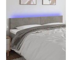 Galvūgalis su LED, šviesiai pilkas, 200x5x78/88cm, aksomas
