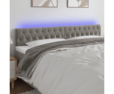 Galvūgalis su LED, šviesiai pilkas, 200x7x78/88cm, aksomas