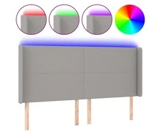 Galvūgalis su LED, šviesiai pilkas, 203x16x118/128cm, audinys