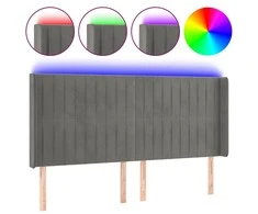 Galvūgalis su LED, šviesiai pilkas, 203x16x118/128cm, aksomas